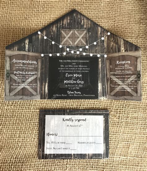 Rustic Barn Wedding Invitation With Folding Doors And Strings Etsy