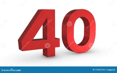Number 40 Forty Red Sign 3d Rendering Isolated On White Background