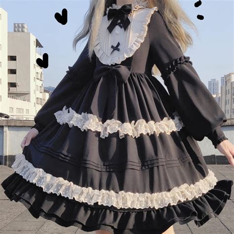 Black Lolita Dress With Bowknotruffle Collar Gothic Etsy Canada