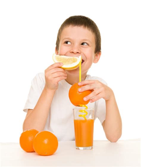 Boy Drink Orange Juice With Straw Stock Image Image Of Child Male