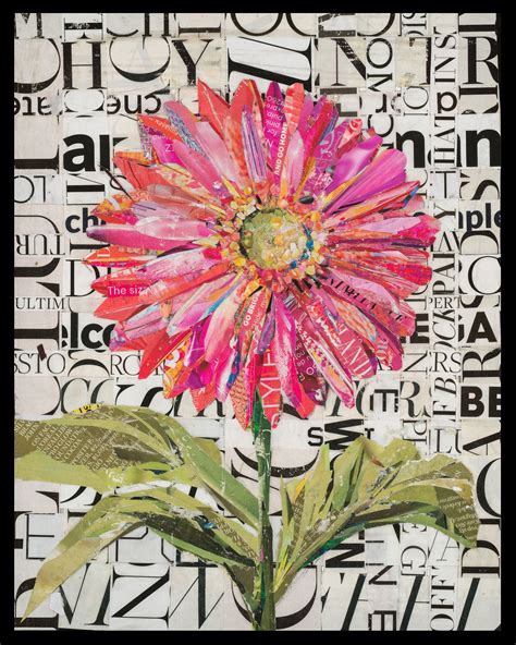 Gerbera Daisy 8x10 Paper Collage Art Sewing Art Collage Art Mixed Media