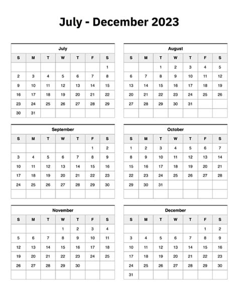 July To December 2023 Calendar A Printable Calendar