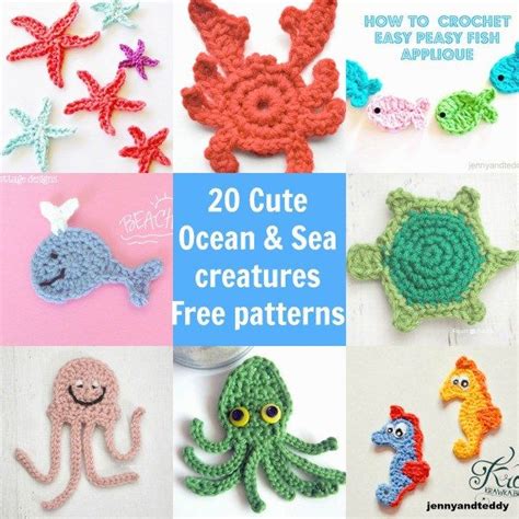 20 Cute Ocean And Sea Creatures Crochet Applique Free Pattern Crochet