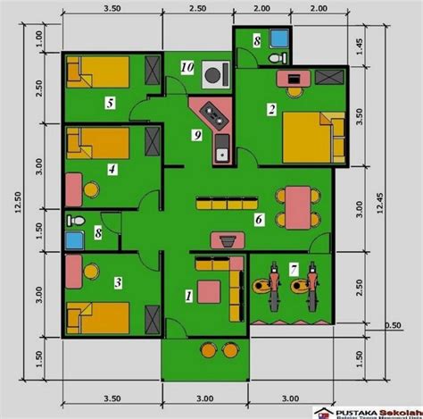 Denah rumah ukuran 5 5m x 8m ilmurumah com. 4 Bentuk denah rumah minimalis 5 kamar tidur Menarik ...