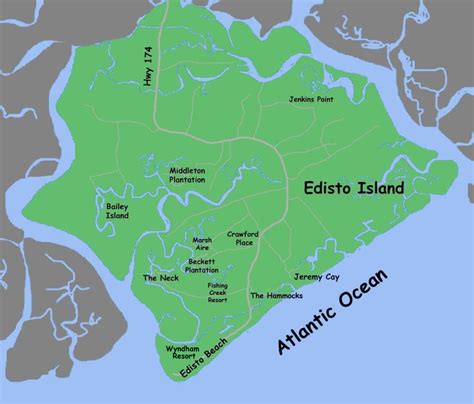 Edisto Island Map Sc Usa Edisto Island Edisto Beach Island Map