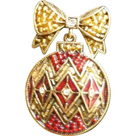 Red Enamel Rhinestones Vintage Liz Claiborne Christmas Ornament Brooch