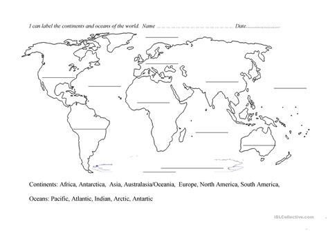 Continents And Oceans Worksheet Englishworksheetmyid