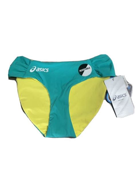 Asics Womens M Teal Yellow Bikini Bottoms Swim Beach Volley Reversible