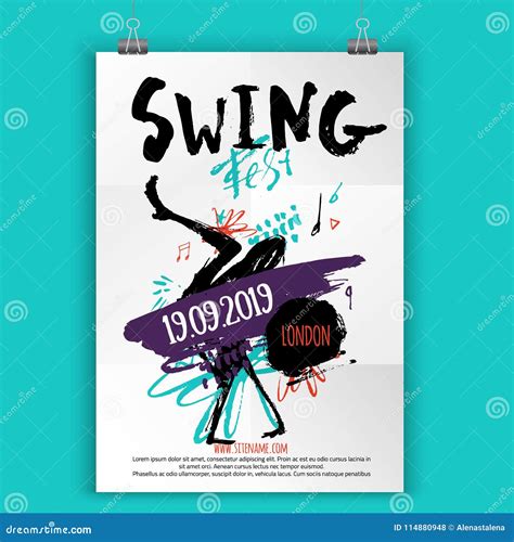 Swing Dance Party Poster With Grunge Stains Lines And Modern Shapes