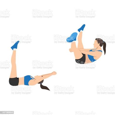 Woman Doing Crunch Chop Exercise Flat Vector Illustration Isolated On