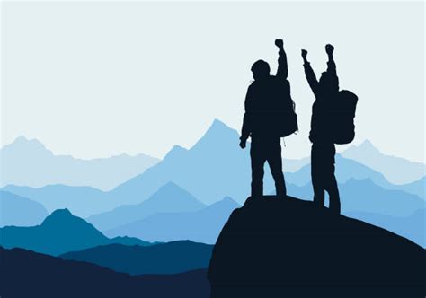Two People Climbing Mountain Illustrations Royalty Free Vector
