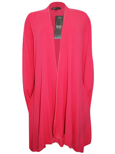 Text Hot Pink Open Front Long Sleeve Jersey Cardigan Plus