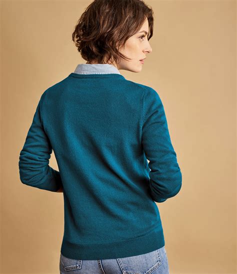Midnight Green Womens Cashmere And Merino Crew Neck Knitted Sweater