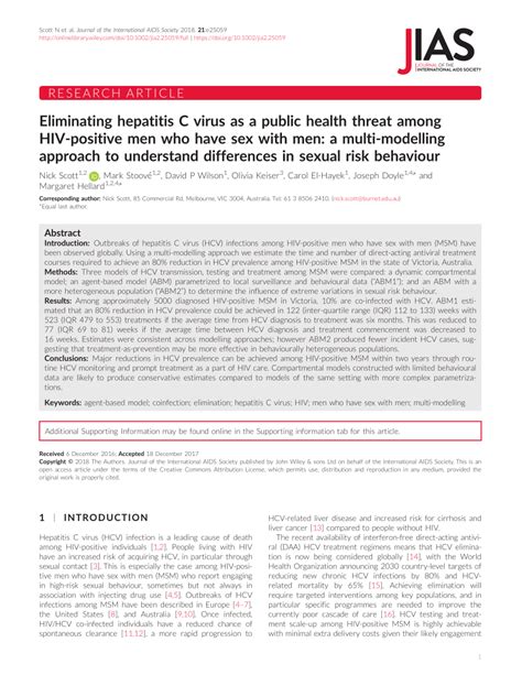 Pdf Eliminating Hepatitis C Virus As A Public Health Threat Among Hiv Positive Men Who Have