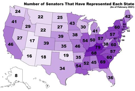 Number Of Us Senators That Have Represented Each State