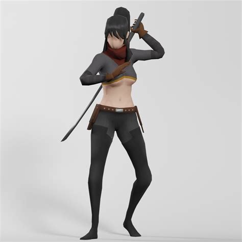 low poly rigged female assassin character stylized cartoon 3d model turbosquid 1752063
