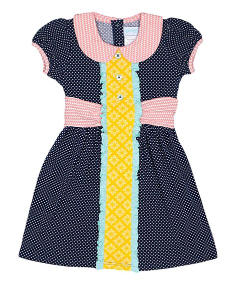 Look At This Shrimp And Grits Kids Navy And Yellow Dot Dress Toddler