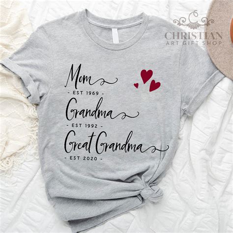 Mom Est Grandma Est Shirt Great Grandma Est Shirt Heart Etsy
