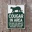Handmade Vintage  Cougar In Area Park Warning Sign –