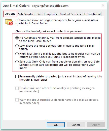 How To Configure Junk E Mail Filter Settings In Outlook