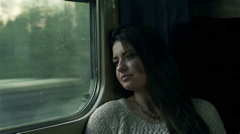 Sad Woman Traveling Alone In Train Steadycam Stock Footage Sbv