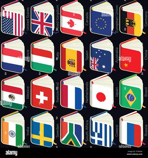 Book Flags Popular Countries Vector Illustration Collection Of 220