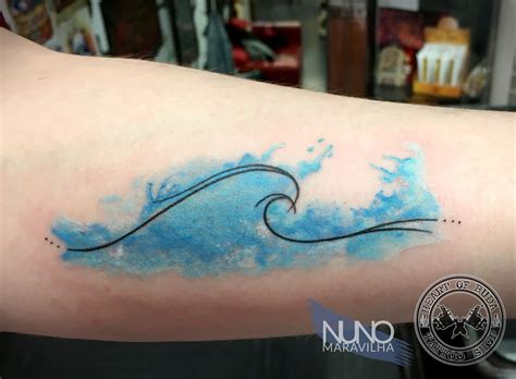 Wave Tattoo Minimalist Lines With Watercolor Effect Wave Tattoo