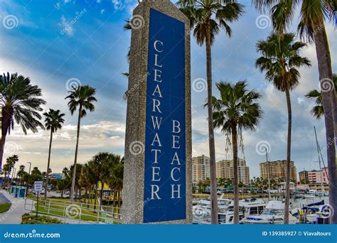 Clearwater Beach Sign On Beautiful Scenery Background In Gulf Coast