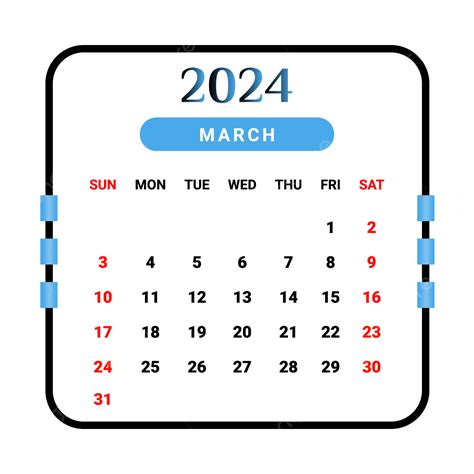 Calendário Do Mês De Março De 2024 Com Forma única Preta E Azul Celeste