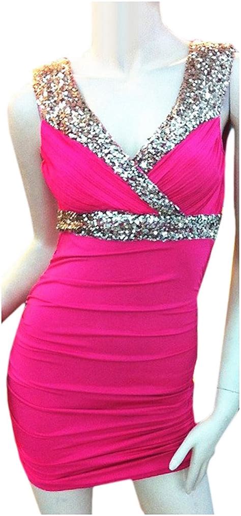 women s sexy low cut golden sequin v neck sleeveless close fitting club party mini dress rose