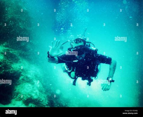 Portrait Of A Scuba Diver Underwater Stock Photo Alamy