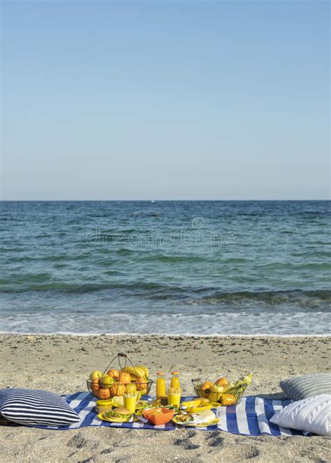 Summertime A Picnic On The Beach Stock Photo Image Of Cheese Fruit