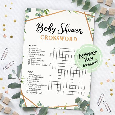 Baby Shower Crossword Puzzle Printable Baby Shower Game Etsy