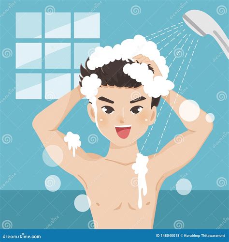 The Man Shower Clean In The Bathroom Stock Vector Illustration Of Hair Adult 148040018
