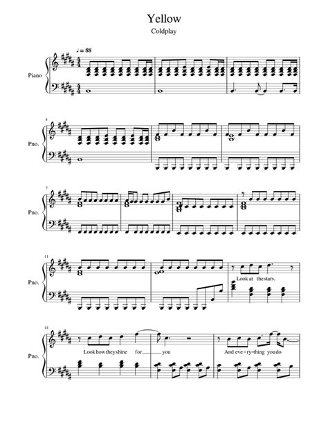 Yellow Coldplay Sheet Music For Piano Solo