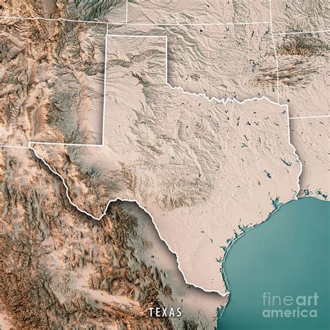 Texas State Usa 3d Render Topographic Map Neutral Digital Art By Frank