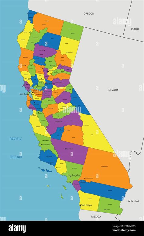 Colorful California Political Map With Clearly Labeled Separated