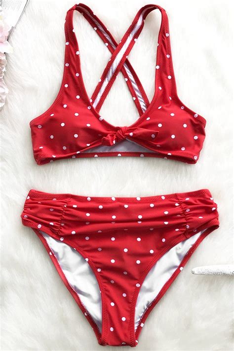 Knotted Scoop Red Polka Dot Bikini Cupshe Polka Dot Bikini Set Polka Dot Bikini Red Bikini Set