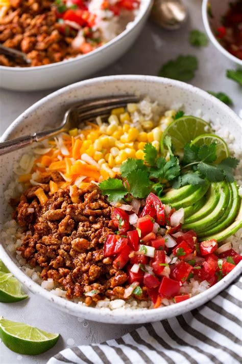 Taco Bowls On Cauliflower Rice Cooking Classy Healthy Healthy