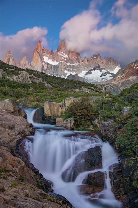 Waterfall With Mt Fitz Roy Photograph By Max Seigal Pixels