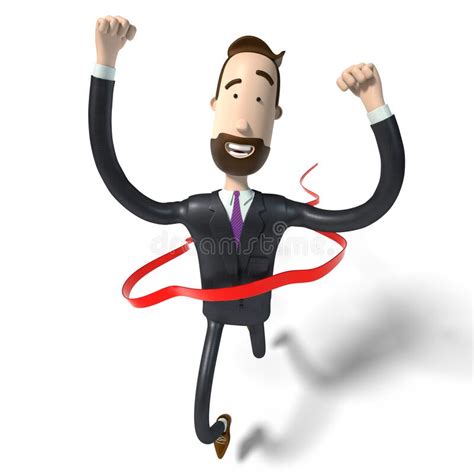 Hipster Businessman Cartoon Character At Finishing Line Winner