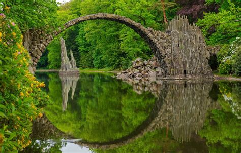 Photo Wallpaper Bridge Lake Reflection Germany Germany Saxony