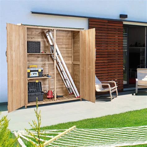 Goplus Outdoor Storage Shed Fir Wood Cabinet For Garden Yard Lockabl
