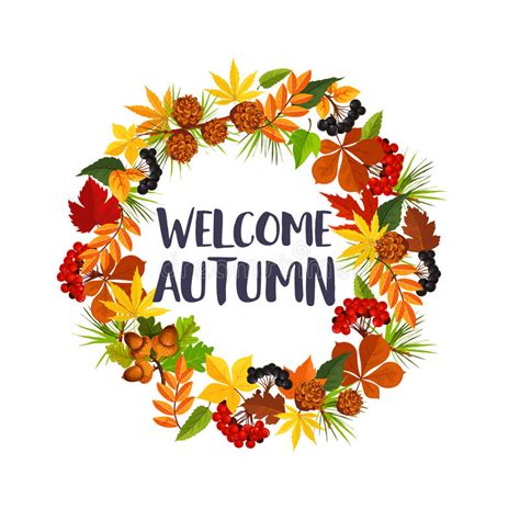 Autumn Leaf And Rowan Berry Wreath Vector Poster Stock Vector