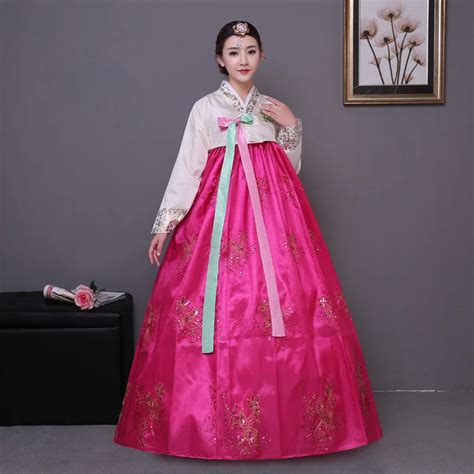 Buy Women Traditional Korean Clothing Floral Sequins Hanbok Dress Ancient Royal