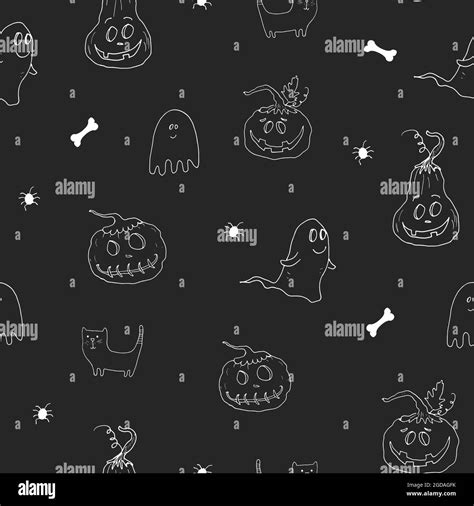 Halloween Seamless Pattern Design Cute Cartoon Elements Holiday