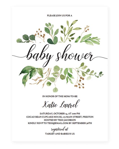 Download this free vector about baby shower invitation template, and discover more than 12 million baby shower invitation template free vector. Green Leaf Template for Baby Shower Invitation in 2020 ...