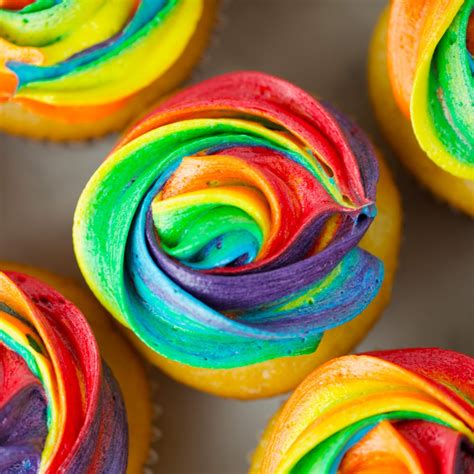 Rainbow cupcakes ingredients flour 1.5 cups baking powder 1 tsp baking soda 1/2 tsp salt 1/2 tsp sugar 1 cup oil 1/2 cup eggs. Easy Rainbow Buttercream Cupcakes - Mom Loves Baking