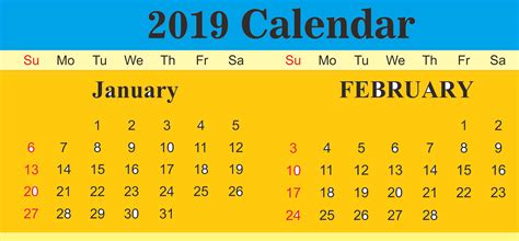 January February 2019 Calendar Template 2019 Calendar Calendar