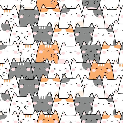 Cute Chubby Cat Kitten Cartoon Doodle Seamless Pattern 2266269 Vector